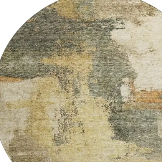 8' Sage And Beige Abstract Washable Round Rug With UV Protection Photo 2