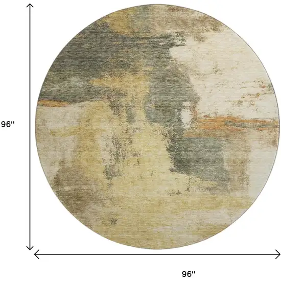 8' Sage And Beige Abstract Washable Round Rug With UV Protection Photo 9