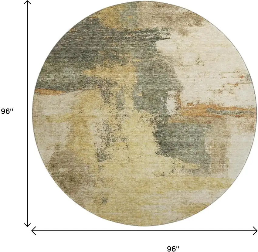 8' Sage And Beige Abstract Washable Round Rug With UV Protection Photo 9