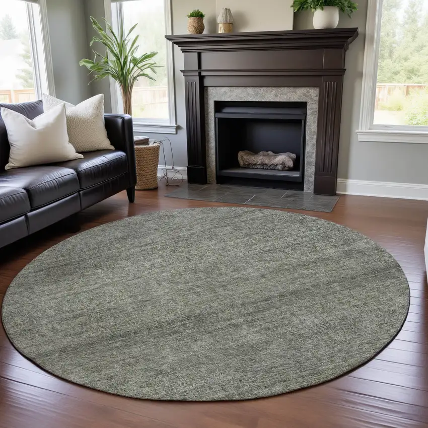 8' Sage And Beige Abstract Washable Round Rug With UV Protection Photo 4