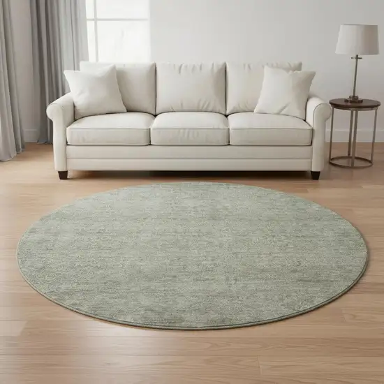 8' Sage And Beige Abstract Washable Round Rug With UV Protection Photo 2