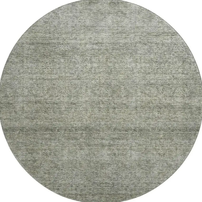 8' Sage And Beige Abstract Washable Round Rug With UV Protection Photo 3