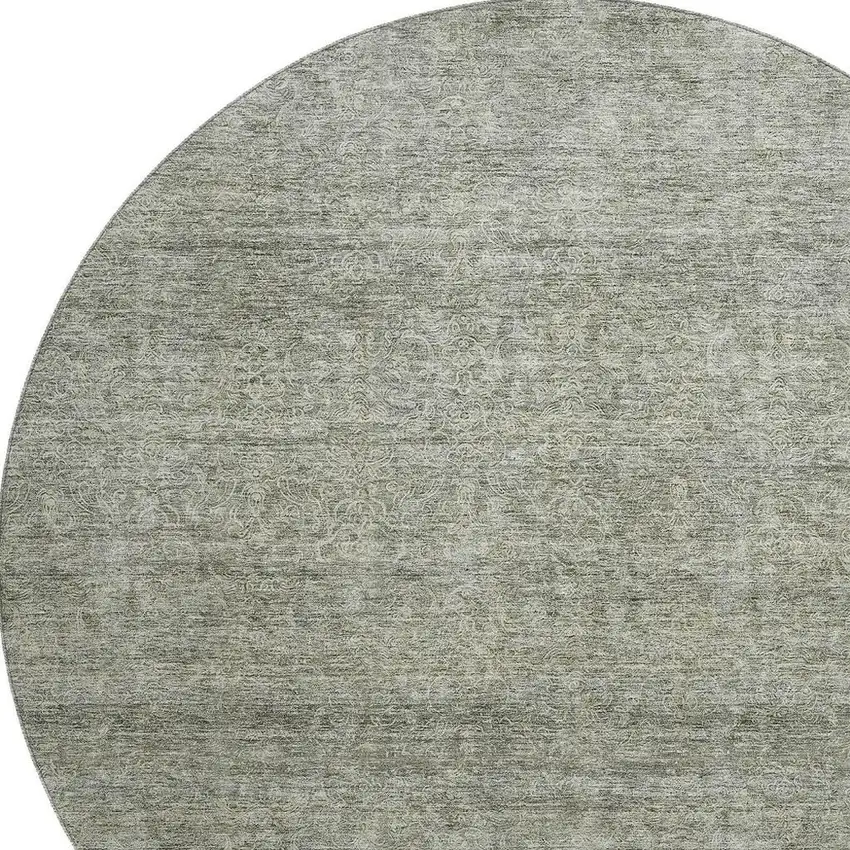 8' Sage And Beige Abstract Washable Round Rug With UV Protection Photo 2