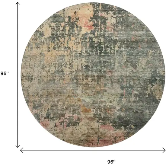 8' Sage And Beige Abstract Washable Round Rug With UV Protection Photo 9
