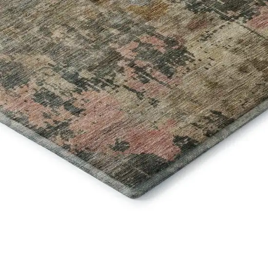 8' Sage And Beige Abstract Washable Round Rug With UV Protection Photo 6