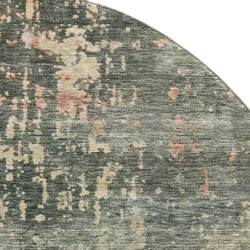 8' Sage And Beige Abstract Washable Round Rug With UV Protection Photo 2