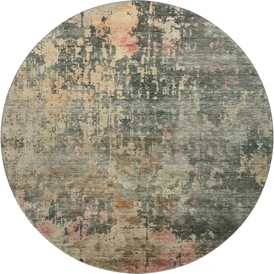 8' Sage And Beige Abstract Washable Round Rug With UV Protection Photo 1