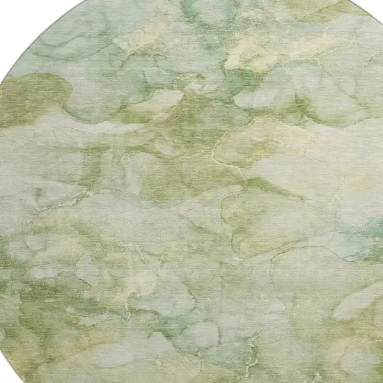 8' Sage And Beige Abstract Washable Round Rug With UV Protection Photo 3