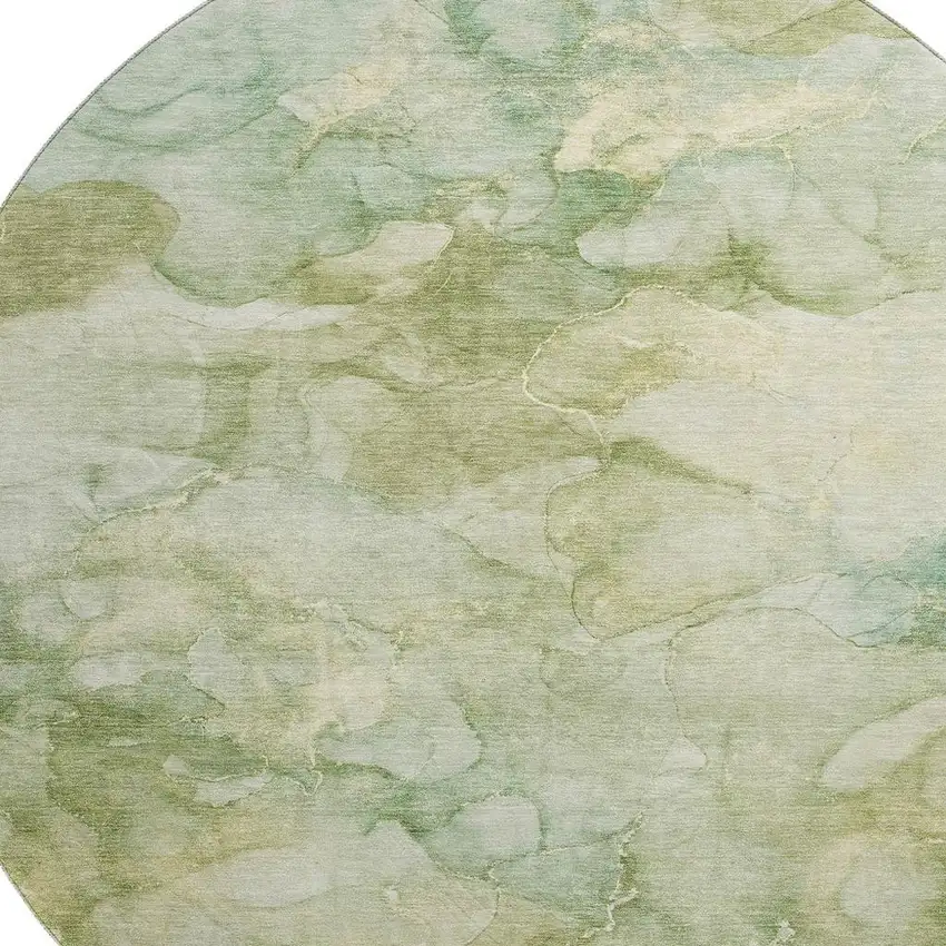 8' Sage And Beige Abstract Washable Round Rug With UV Protection Photo 3