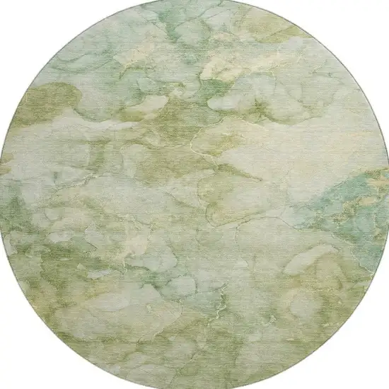 8' Sage And Beige Abstract Washable Round Rug With UV Protection Photo 4