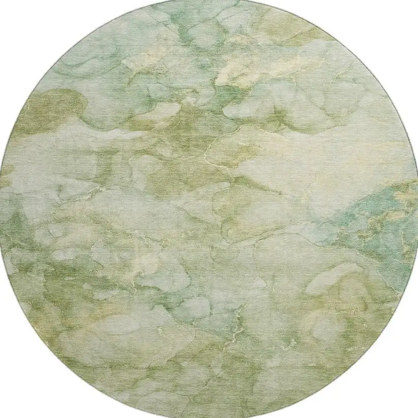 8' Sage And Beige Abstract Washable Round Rug With UV Protection Photo 4