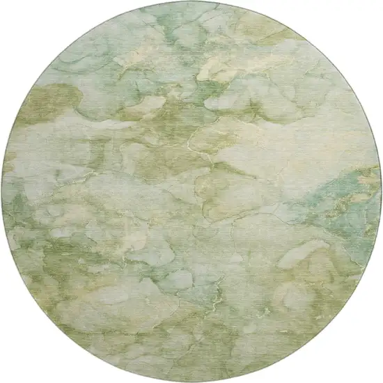 8' Sage And Beige Abstract Washable Round Rug With UV Protection Photo 1