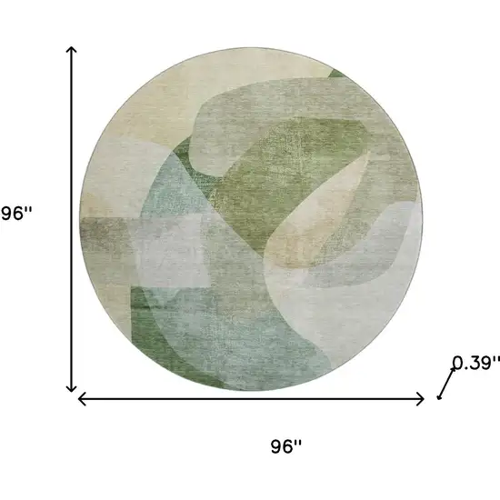 8' Sage And Beige Abstract Washable Round Rug With UV Protection Photo 7