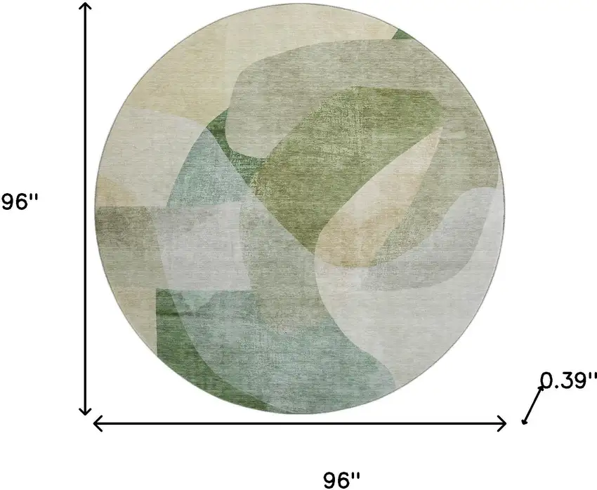 8' Sage And Beige Abstract Washable Round Rug With UV Protection Photo 7