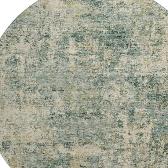 8' Sage And Beige Abstract Washable Round Rug With UV Protection Photo 3