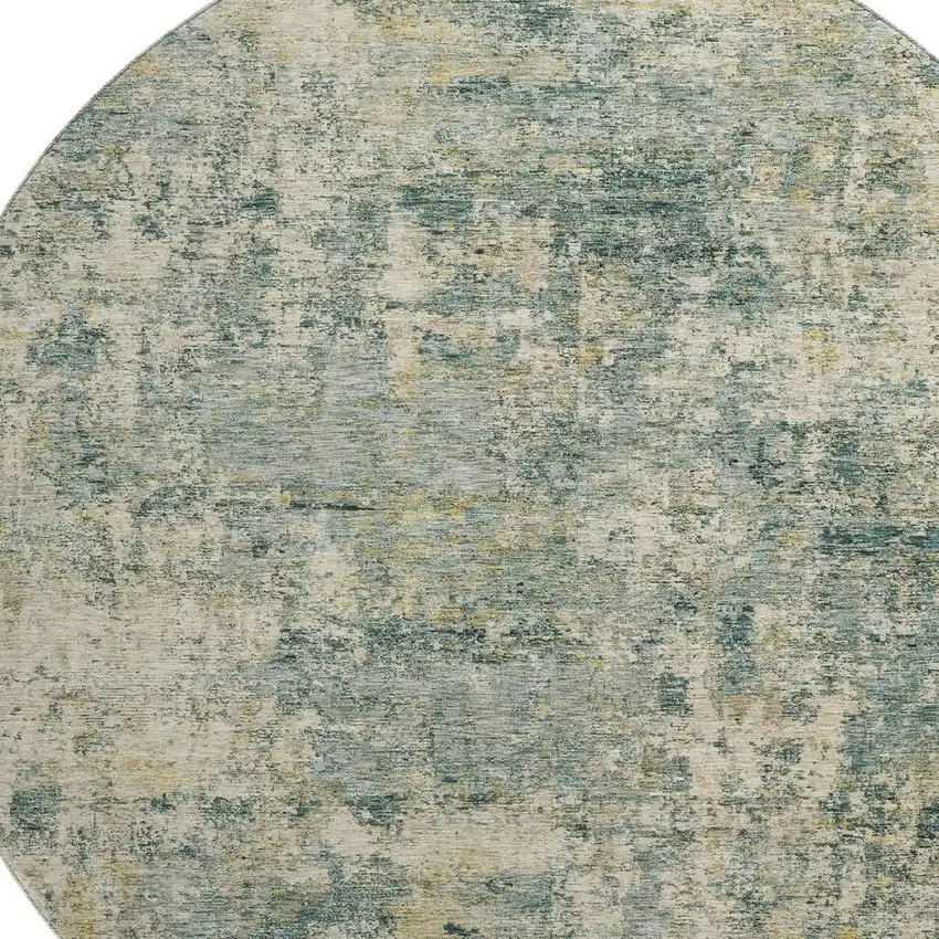 8' Sage And Beige Abstract Washable Round Rug With UV Protection Photo 3