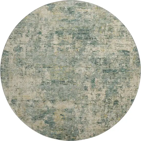 8' Sage And Beige Abstract Washable Round Rug With UV Protection Photo 1