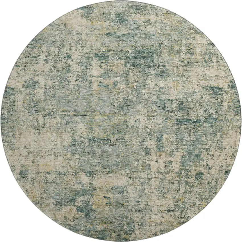 8' Sage And Beige Abstract Washable Round Rug With UV Protection Photo 1