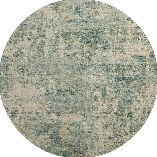 8' Sage And Beige Abstract Washable Round Rug With UV Protection Photo 4