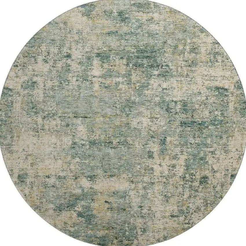 8' Sage And Beige Abstract Washable Round Rug With UV Protection Photo 4