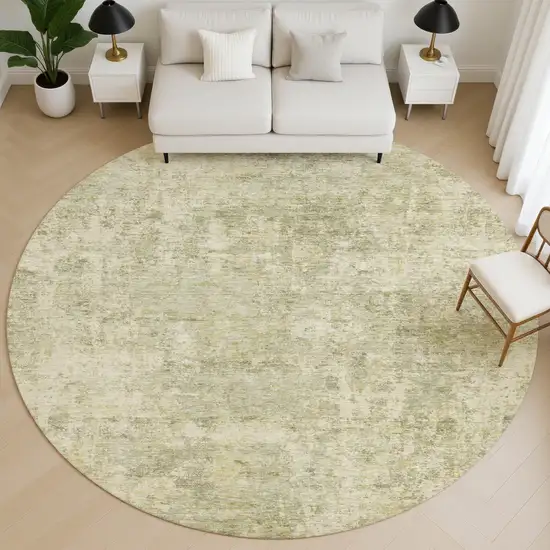 8' Sage And Beige Abstract Washable Round Rug With UV Protection Photo 5