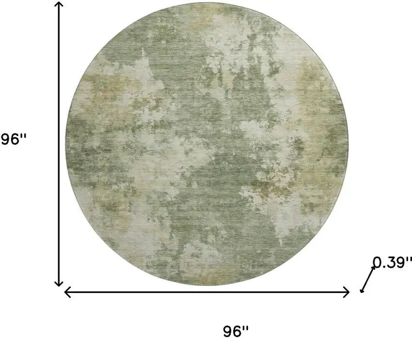 8' Sage And Beige Abstract Washable Round Rug With UV Protection Photo 8