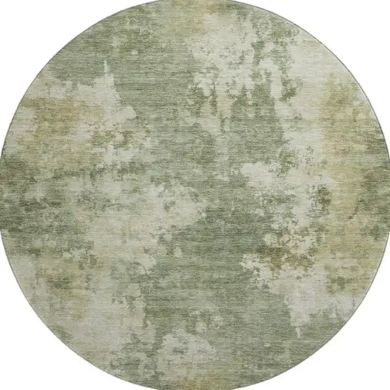 8' Sage And Beige Abstract Washable Round Rug With UV Protection Photo 4