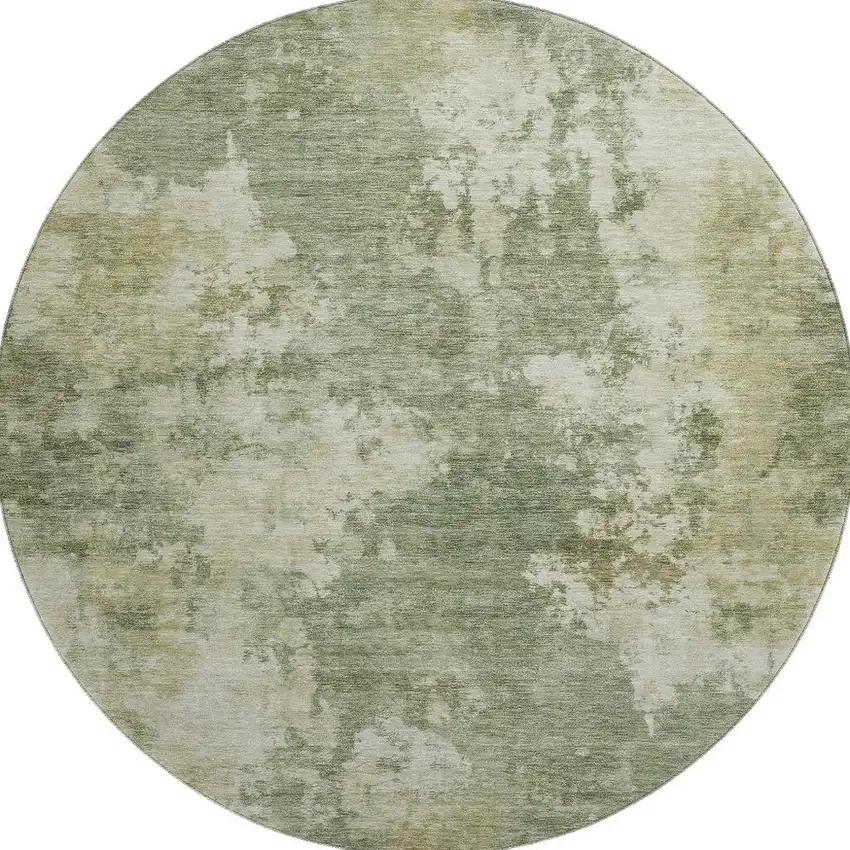 8' Sage And Beige Abstract Washable Round Rug With UV Protection Photo 4