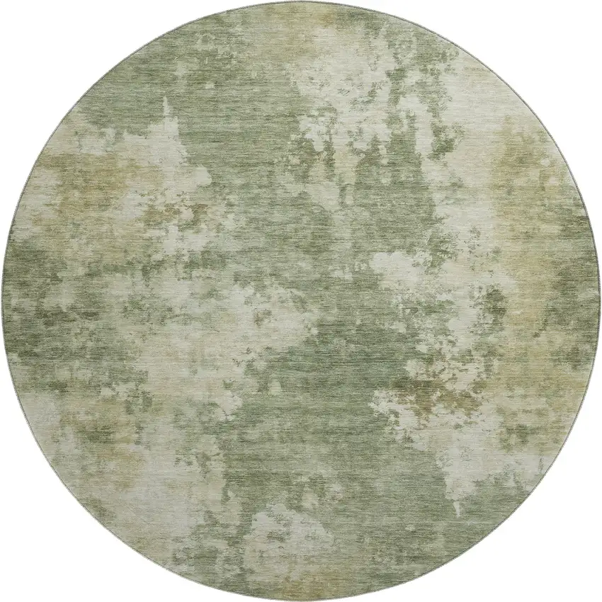 8' Sage And Beige Abstract Washable Round Rug With UV Protection Photo 1