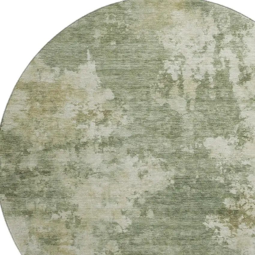 8' Sage And Beige Abstract Washable Round Rug With UV Protection Photo 3