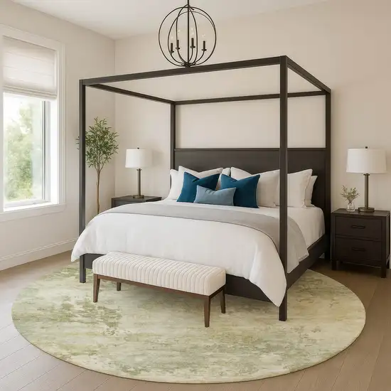 8' Sage And Beige Abstract Washable Round Rug With UV Protection Photo 5