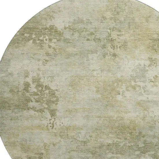 8' Sage And Beige Abstract Washable Round Rug With UV Protection Photo 3