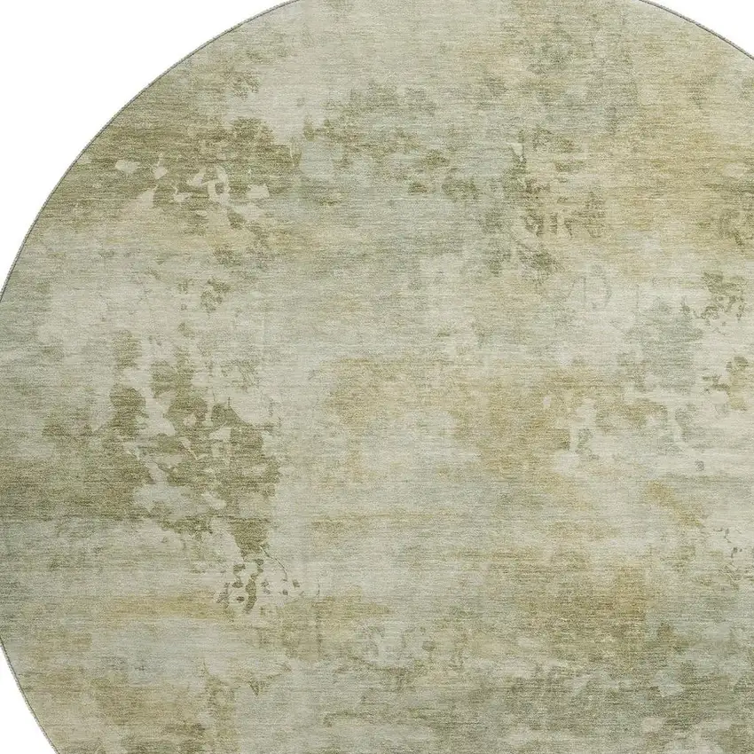 8' Sage And Beige Abstract Washable Round Rug With UV Protection Photo 3