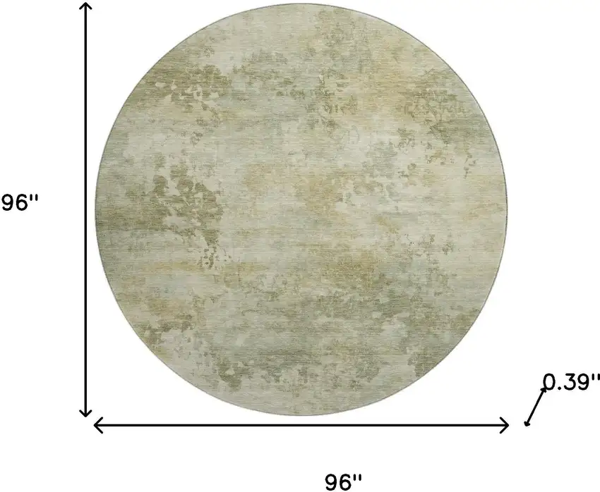 8' Sage And Beige Abstract Washable Round Rug With UV Protection Photo 8