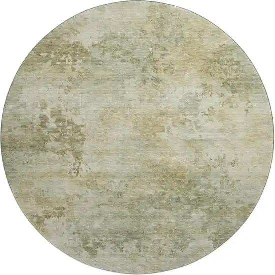 8' Sage And Beige Abstract Washable Round Rug With UV Protection Photo 1