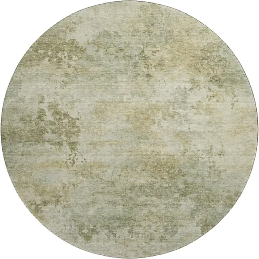 8' Sage And Beige Abstract Washable Round Rug With UV Protection Photo 1