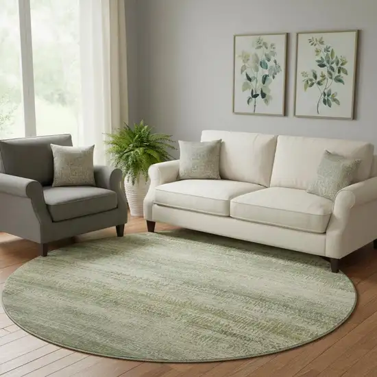 8' Sage And Beige Abstract Washable Round Rug With UV Protection Photo 2