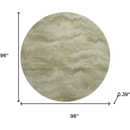 8' Sage And Beige Abstract Washable Round Rug With UV Protection Photo 8