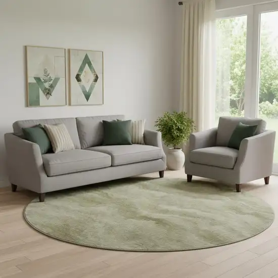 8' Sage And Beige Abstract Washable Round Rug With UV Protection Photo 2