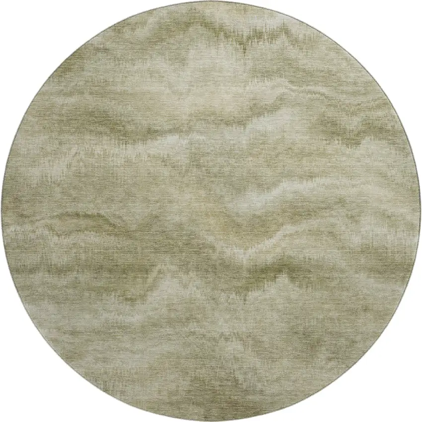 8' Sage And Beige Abstract Washable Round Rug With UV Protection Photo 1