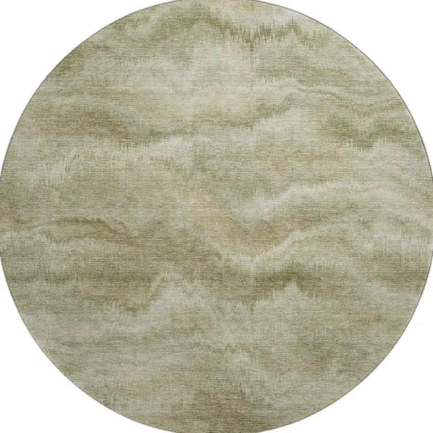 8' Sage And Beige Abstract Washable Round Rug With UV Protection Photo 3