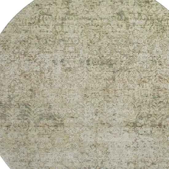 8' Sage And Beige Abstract Washable Round Rug With UV Protection Photo 3