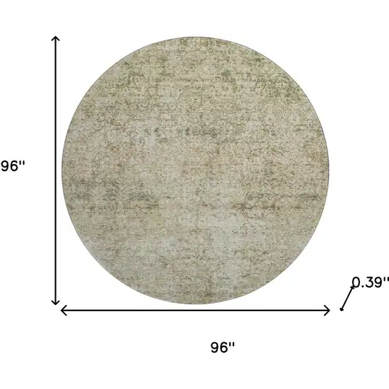 8' Sage And Beige Abstract Washable Round Rug With UV Protection Photo 8