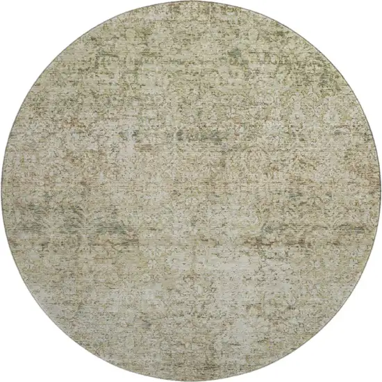 8' Sage And Beige Abstract Washable Round Rug With UV Protection Photo 1
