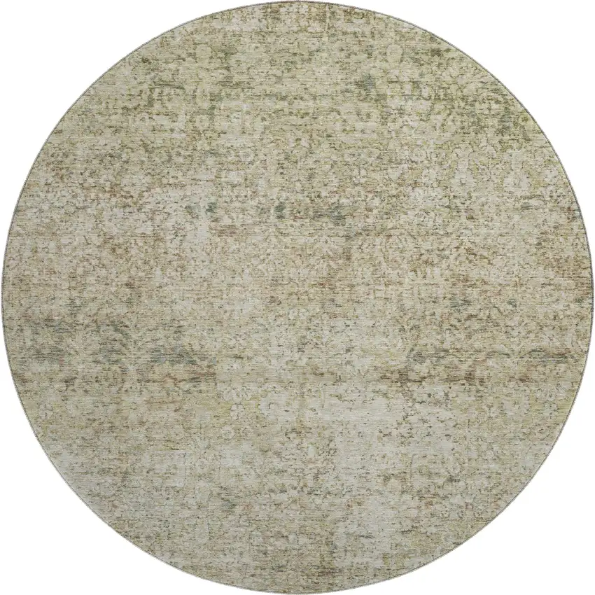 8' Sage And Beige Abstract Washable Round Rug With UV Protection Photo 1