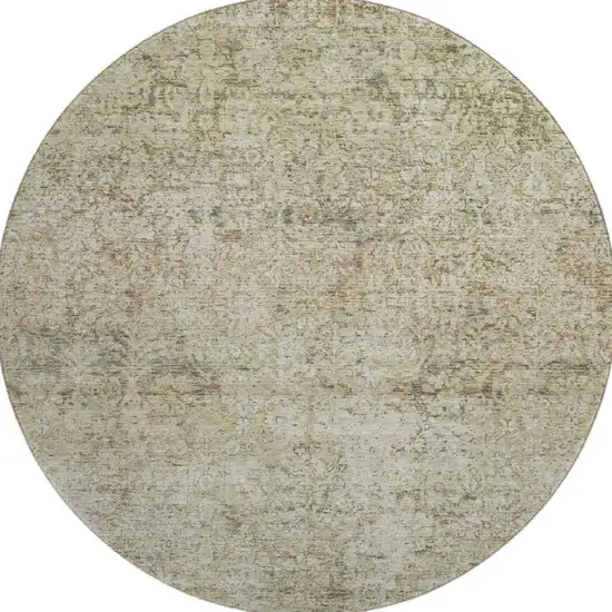 8' Sage And Beige Abstract Washable Round Rug With UV Protection Photo 4