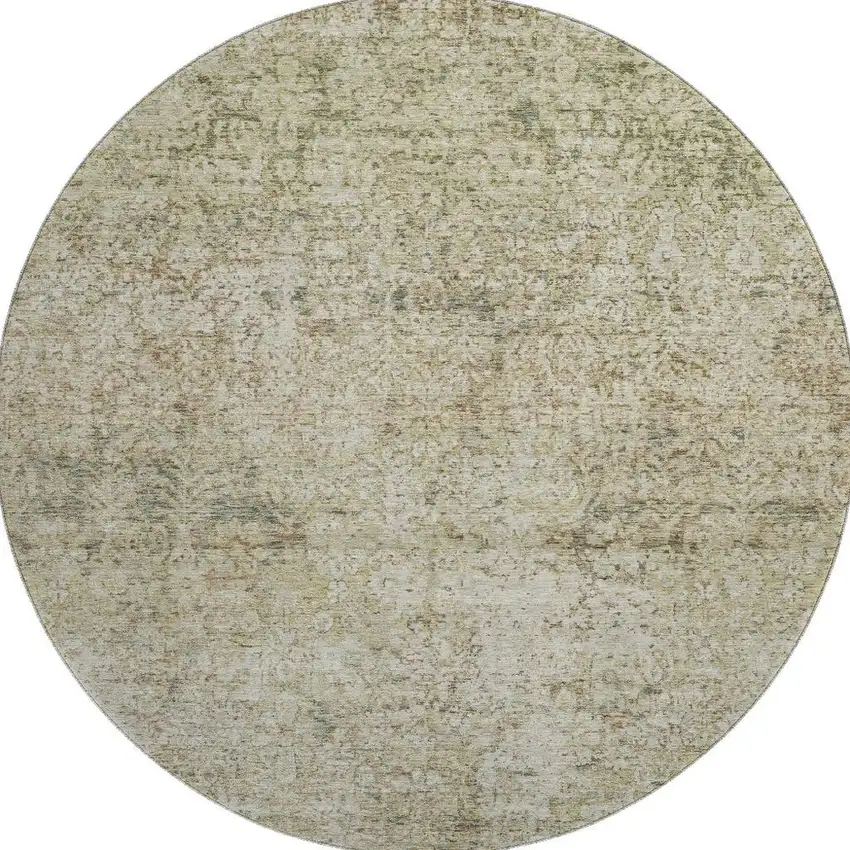 8' Sage And Beige Abstract Washable Round Rug With UV Protection Photo 4