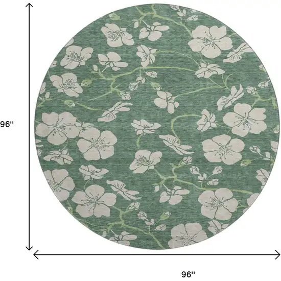 8' Sage And Beige Floral Washable Round Rug With UV Protection Photo 9