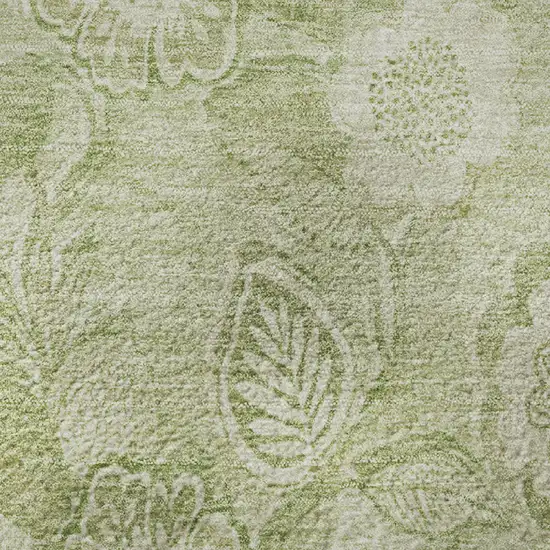 8' Sage And Beige Floral Washable Round Rug With UV Protection Photo 8