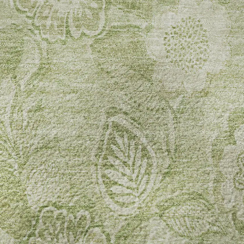 8' Sage And Beige Floral Washable Round Rug With UV Protection Photo 8